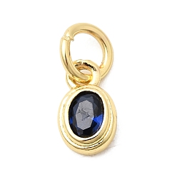 Прусский Синий Латунь прелести циркония кубической, овальные амулеты, без кадмия и без свинца, реальный 18 k позолоченный, долговечный, берлинская лазурь, 8x5x2 мм, отверстие : 3 мм
