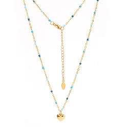 Turquoise Stainless Steel Heart Pendant Necklaces, Enamel Style, Turquoise, 18.90 inch(48cm)