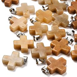 Топаз Нефрит Натуральный топаз нефрита подвески, из нержавеющей стали с цветным покрытием 201 защелки из нержавеющей стали на дужках, крестик, 23~24x20x6 мм, отверстие : 7x4.5 мм