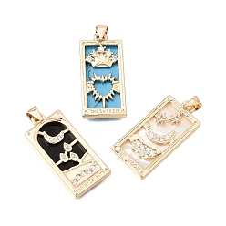 Mixed Color Brass Micro Pave Clear Cubic Zirconia Pendants, with Shell/Synthetic Turquoise/Resin, Rectangle with Moon/Crown & Heart Charms, Rack Plating, Long-Lasting Plated, Cadmium Free & Lead Free, Real 18K Gold Plated, Mixed Color, 28.5x13.5x3.5mm, Hole: 4.5x3.5mm