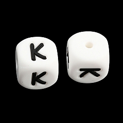 Letter K 20Pcs White Cube Letter Silicone Beads 12x12x12mm Square Dice Alphabet Beads with 2mm Hole Spacer Loose Letter Beads for Bracelet Necklace Jewelry Making, Letter.K, 12mm, Hole: 2mm