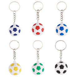 Mixed Color 6Pcs 6 Colors Plastic Football Pendant Keychains, Platinum, Mixed Color, 90.5mm, 1pc/color