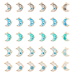 (52) Непрозрачная лаванда 30 шт 5 цвета сплава эмалевые подвески, золотые, луна со звездой и злым глазом, разноцветные, 25x21x2 мм, отверстие : 1.6 мм, 6 шт / цвет