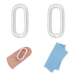 Серебро 2 шт. 925 Кольца с пружинным затвором из стерлингового серебра, овальные, с замшевой тканью из поликарбоната квадратной серебряной полировальной салфеткой, серебряные, 1 мм, внутренний диаметр: 17.5x8.5x2 мм