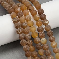 Темно-Золотистый Натуральный druzy агатовые бусы пряди, круглые, матовые, окрашенная и подогревом, темные золотарник, 8 мм, отверстие : 1.2 мм, около 48 шт / нитка, 15.55'' (39.5 см)