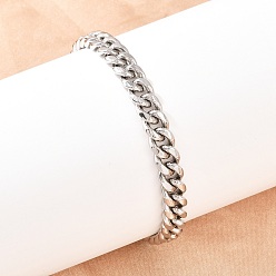 Нержавеющая Сталь Цвет 304 из нержавеющей стали цепью кубинский ссылка браслеты, ручная полировка, цвет нержавеющей стали, 8-1/4 дюйм (21 см)