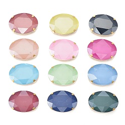 (52) Непрозрачная лаванда Шить на горный хрусталь, стиль мокко, имитация нефрита, стекло горный хрусталь, с позолоченными латунными зубцами, граненые, овальные, 29x21x8~8.5 мм, отверстие : 1.2 мм