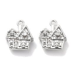 Платина Подвески из прозрачного кубического циркония с микропейвом, без кадмия, без никеля и без свинца, дом, платина, 11.5x10x4 мм, отверстие : 1.2 мм