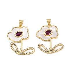 Настоящее золото 18K Латунные микро проложить кубического циркония подвески, цветочный шарм, с естественной оболочке, без кадмия и без свинца, стойки покрытие, долговечный, реальный 18 k позолоченный, 26x23x3 мм, отверстие : 5x3.5 мм