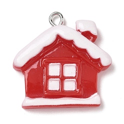 Дом Подвески из непрозрачной смолы на рождественскую тематику, с железной платиной петлей, дом, 26x27x5 мм, отверстие : 2 мм
