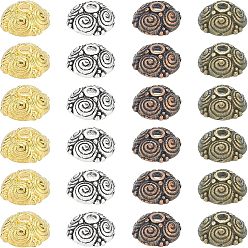 Mixed Color Tibetan Style Alloy Bead Caps, Cadmium Free & Lead Free, 4-Petal, Mixed Color, 8x8x4.5mm, Hole: 2mm, 4 colors, 60pcs/color, 240pcs/box