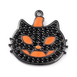 Gunmetal Rack Plating Brass Cubic Zirconia Pendants, Lead Free & Cadmium Free, Cat Charm, Gunmetal, 19.5x20x1.7mm, Hole: 1.2mm