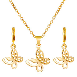 Light Gold Ensemble de bijoux papillon en alliage, collier à pendentif et boucles d'oreilles dormeuses pendantes, or et de lumière, 500mm