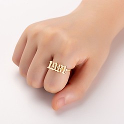 Золотой Год рождения 201 регулируемые открытые манжеты из нержавеющей стали, число, золотые, год рождения: 7x17мм, внутренний диаметр: регулируемый