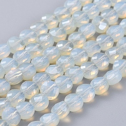 Алиса Синий Стеклянные бусины с гальваническим покрытием , граненые, плоско-круглые, с половиным покрытием цвета радуги, Алиса Блю, 6x4 мм, отверстие : 1.2 мм, около 100 шт / нитка, 21-5/8~23-1/4 дюйм (53.5~59 см)