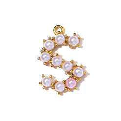 Letter S 304 подвески из нержавеющей стали, с абс пластмассовой имитационной жемчужиной, ионное покрытие (ip), реальный 18 k позолоченный, зеркальная полировка, Письмо с, 15x16 мм, отверстие : 1 мм