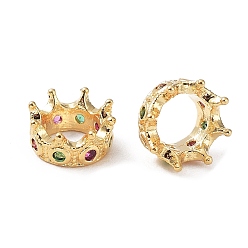 Настоящее золото 18K Латунные микро проложить кубического циркония бусы, корона, реальный 18 k позолоченный, 6x3 мм, отверстие : 3.5 мм
