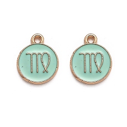 Дева Подвески из эмали и сплава, плоский круглый с созвездием / знак зодиака, золотые, Дева, 15x12x2 мм, отверстие : 1.5 мм