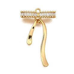 Прозрачный Латунные микро проложить кубического циркония подвески, бантом, долговечный, без никеля , реальный 18 k позолоченный, прозрачные, 29x17x5 мм, отверстие : 1.4 мм