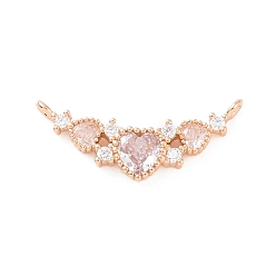 Light Gold Латунные подвески из прозрачного кубического циркония, сердечные ссылки, золотой свет, 10.5x24x3 мм, отверстие : 1.2 мм