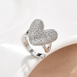 Платина Латунные серьги-манжеты из прозрачного кубического циркония, стойки покрытие, долговечный, без свинца и без кадмия, сердце, платина, 16x14.5 мм