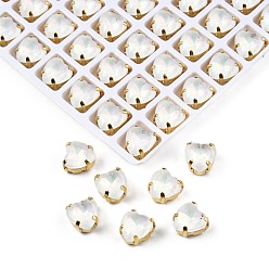 Crystal Aurora(JM) Sew on Rhinestone, Faceted Glass Rhinestone, Multi-Strand Links, with Golden Tone Brass Settings, Heart, Crystal, 8x8x5.5mm, Hole: 0.9mm and 1mm