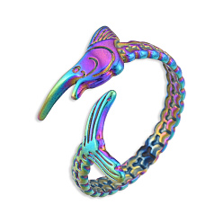Rainbow Color Ion Plating(IP) 201 Stainless Steel Fishbone Wrap Open Cuff Ring for Women, Rainbow Color, US Size 9 3/4(19.5mm)