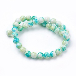 Pale Turquoise Glass Beads Strands, Round, Pale Turquoise, 9.5~10.5mm, Hole: 1.2mm, about 38pcs/strand, 14.5 inch(37cm)