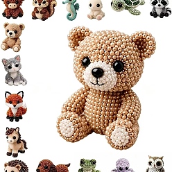Color mezclado 3d kit de bordado de cuentas de animales para manualidades, con granos de la semilla acrílicos, Hilo de cristal elástico, tijeras, relleno de algodon, tejido, color mezclado, 45x40 mm