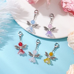 (52) Непрозрачная лаванда Подвеска из натурального и окрашенного малайзийского нефрита «ангел», Застежки-когти из сплава омара, подвески для украшений сумок, разноцветные, 36 мм, подвески: 23x20x10 мм