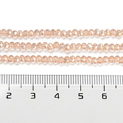 Pink Electroplate Glass Beads Strands, AB Color Plated, Faceted, Rondelle, Pink, 3x2mm, Hole: 1mm, about 165~169pcs/strand, 15~16 inch(38~40cm)