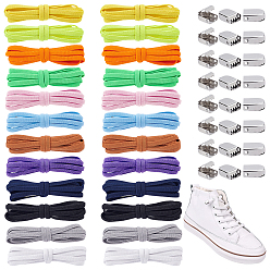 Gemischte Farbe 12Sets 12Farben elastische Schnürsenkel ohne Binden, elastischer schnürsenkel aus polyester, mit Gummifaden und Crimpenden aus Edelstahlband, Gemischte Farbe, 960x5x2 mm, endet: 9.5x7 mm, 6 Stück / Set, 1set / Farbe