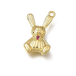 Настоящее золото 18K Кулоны из латуни с микропейвом и фиолетовыми фианитами, кролика прелести, стойки покрытие, долговечный, без свинца и без кадмия, реальный 18 k позолоченный, 19.5x11.5x5 мм, отверстие : 1.2~1.4 мм