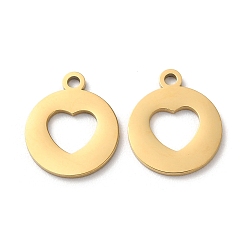Golden Ion Plating(IP) 304 Stainless Steel Charms, Manual Polishing, Heart, Golden, 14.5x12x1mm, Hole: 1.6mm
