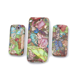 Colorful Natural Regalite/Imperial Jasper/Sea Sediment Jasper Pendants, Impression Jasper with Iron, Rectangle, Colorful, 35~50x15~20x6~7mm, Hole: 1mm, 3pcs/set