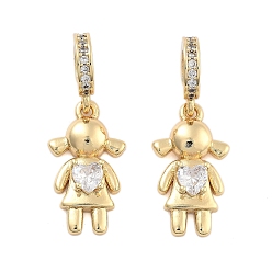 Золотой Латунные подвески из прозрачного кубического циркония в европейском стиле, подвески для девочек с большими отверстиями, без кадмия и без свинца, золотые, 19x10.5x4 мм, отверстие : 4 мм