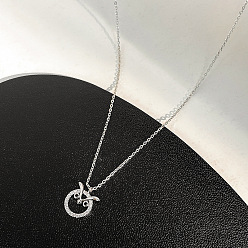 Platinum Brass Micro Pave Clear and Black Cubic Zirconia Owl Pendant Necklaces for Women, Platinum, 18.11 inch(46cm)