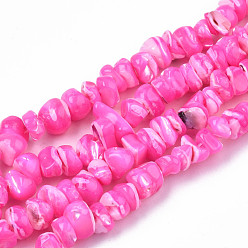Ярко-Розовый Естественных пресноводных оболочки бисер нитей, окрашенные, чипсы наггетс, ярко-розовый, 2.5~5.5x6~17.5x5~8 мм, отверстие : 0.8 мм, около 92~112 шт / нитка, 13.98 дюйм ~ 16.14 дюйм (35.5~41 см)