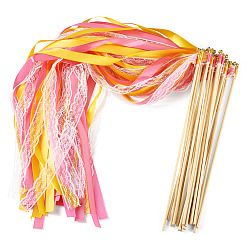 Разноцветный Палочки из полиэстеровой ленты, с деревянной палочкой, партийные украшения, красочный, 300x4 мм