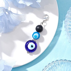 Античный Серебристый & Платиновый Подвеска ручной работы из бусины от сглаза и натурального черного агата, Сплав с застежками когтя омара, старинное серебро и платина, 59.5 мм