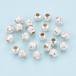 Серебро Текстурированные 925 бусины из стерлингового серебра, круглые, серебряные, 3 мм, отверстие : 1.2 мм