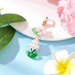 Белый Подвеска из цветочного стекла, жемчуга и бисера, с цинковым сплавом застежками омаров коготь, белые, 53 мм