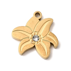 Настоящее золото 18K 304 подвески из нержавеющей стали, , со стразами, ионное покрытие (ip), реальный 18 k позолоченный, 14.5x15x2 мм, отверстие : 1.5 мм
