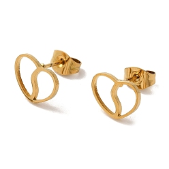 Golden PVD Vacuum Plating 304 Stainless Steel Stud Earrings, Hollow Heart, Golden, 7.5x10.5mm