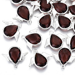 Кокосово-Коричневый Граненые подвески стекла, с элементами из экологически чистого сплава, без кадмия, без никеля и без свинца, ангел, серебряные, кокосового коричневый, 18x22x4.5 мм, отверстие : 1.6 мм