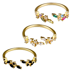 (52) Непрозрачная лаванда 3 шт 3 цвета латунь микро паве кубический цирконий манжеты кольца для женщин, лист, золотые, разноцветные, внутренний диаметр: 17.5 мм, 1 шт / цвет