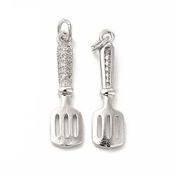 Платинированный Подвески для посуды из латуни с микропаве из кубического циркония, без кадмия и без свинца, шпатель очарование, с целью перехода в кольце, Реальная платина, 26x7x3 мм, отверстие : 3.4 мм