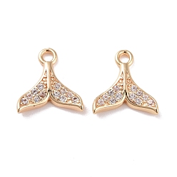 Real 14K Gold Plated Brass Micro Pave Clear Cubic Zirconia Charms, Cadmium Free & Lead Free, Fishtail Shaped, Real 14K Gold Plated, 11x10.5x2mm, Hole: 1.6mm