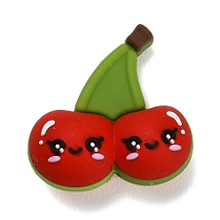 Cherry Fruit Theme Food Grade Eco-Friendly Silicone Beads, Red, Cherry, 28x28x15mm, Hole: 2mm