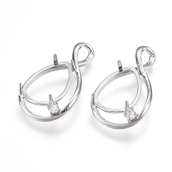 Платина Сеттинги для кулона (кабошонов), латунь , настройки гвоздя горного хрусталя, Настройки зубца, с кубического циркония, слеза, платина, лоток : 18x13 мм, 30x17x4 мм, отверстие : 3x5.5 мм